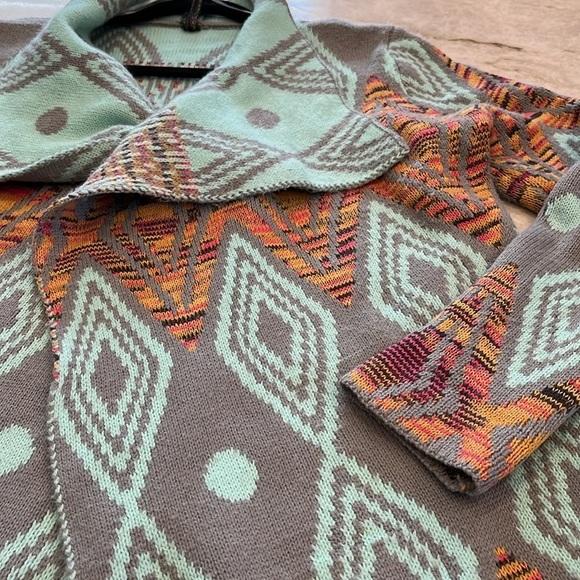 Petrol | Aztec Print Open Front Cardigan | Aqua,‎ Grey, Orange | Small/Medium - Picture 6 of 9